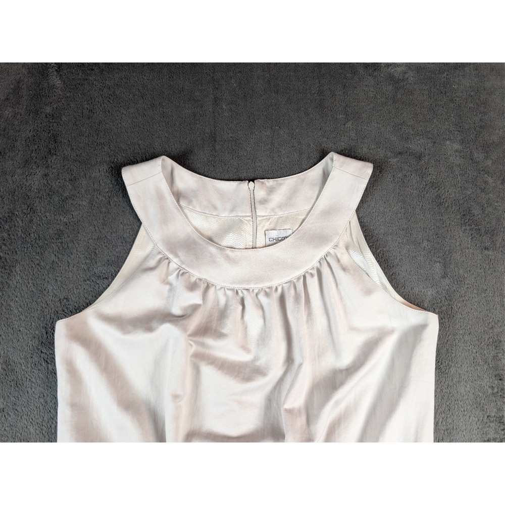 Chicos XL Silver Satin Quiet Luxury Romantic Feminine Dress Minimalist Cargo GUC - Picture 4 of 13